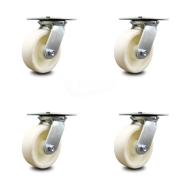 6 Inch Heavy Duty Nylon Caster Set with Ball Bearings, 4PK